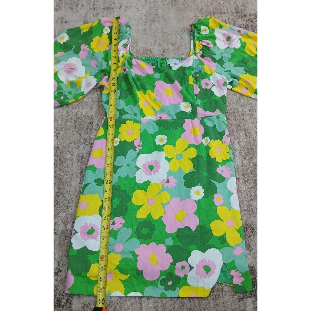 Sugarlips Women's Large Green Floral Mini Dress Puff Sleeve Square Neck - Picture 11 of 16